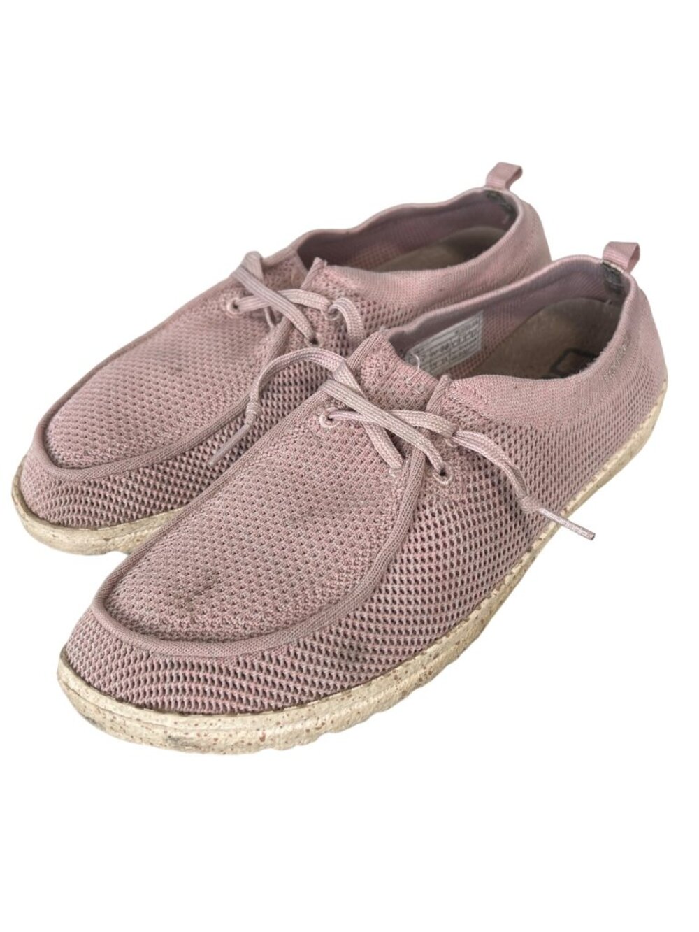 Hey Dude Shoes Size 7 Wendy Knit Casual Pink Cream Lace Up Flat Walking Loafer